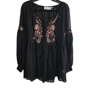 Labellum Long Sleeve Sequin Beaded Floral Blouse